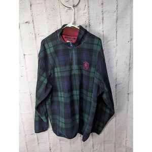 Vintage Tommy Hilfiger Jacket Mens XL Blackwatch Plaid Hooded Fleece Pullover 1/